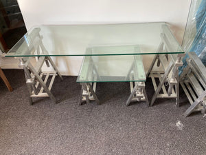 mikki - 55"" dining/sofa/consol table - rectangle - modern industrial - aluminum/glass - adjustable