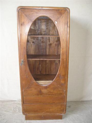 cabinet - oval mirror - antique teakwood - 72x41x173cm - PRICED 'AS IS'