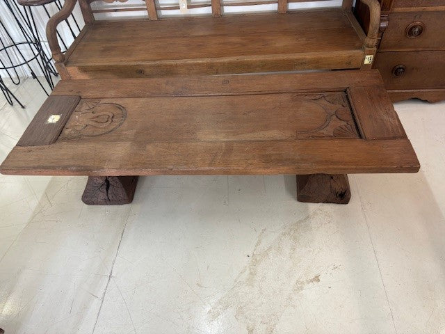 coffee table - fans/hearts - antique teakwood door - 67x26.5x20
