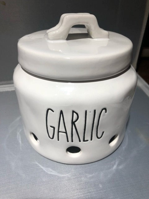 garlic jar - white - farmhouse modern - 5.25