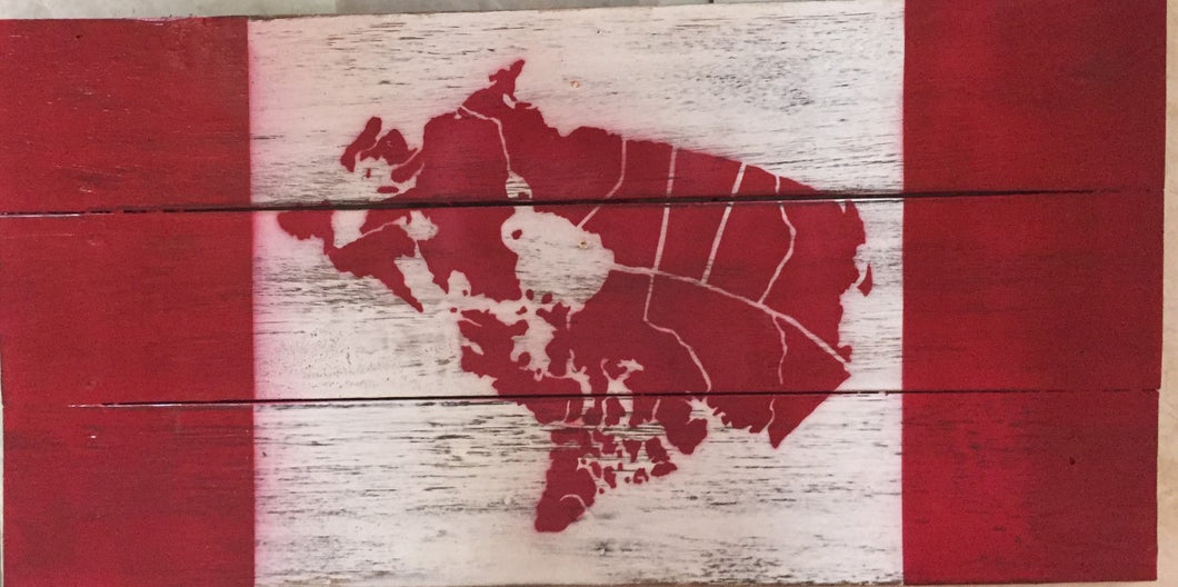 sign - canadian map - red/white - wash - 60x30