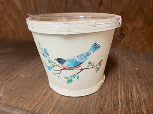 container - bird design - split wood - fits 6" pot - 7.2x6"H