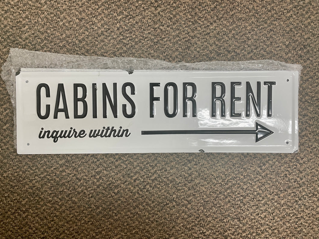 sign - cabins for rent - enquire within - enamel - 24x7