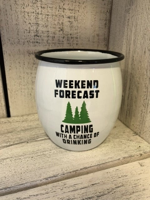 wine tumbler - weekend forecast camping - enamel - 3.5x4