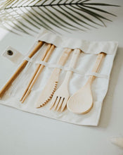 Load image into Gallery viewer, zero waste - beige - travel bamboo utensil set w/ pouch