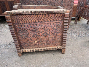 swat valley - dowry chest  - handcarved flower/leaf -  31"L x 30"H x 23"xD - mountain cedar