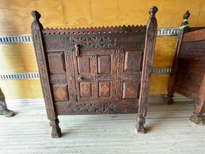 swat valley - dowry chest  4 finials - center door knob & wood latch - 42"L x 51"H x 24.5"xD