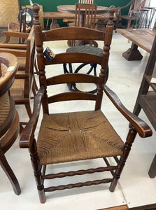 mikki - antiqe vintage ladder back chair with braided rush seat - 21x16x43"H