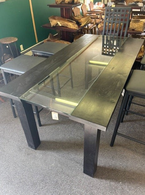 dining table - glass centre - sq legs - expresso - 180x44