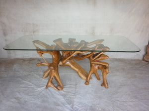 dining/console table - teakroot w/glass - finger base 79" x 35" x 30" (like 25364)
