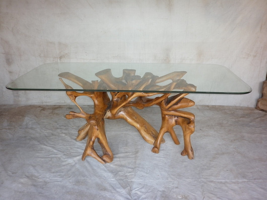 dining/console table - teakroot w/glass - finger base 79