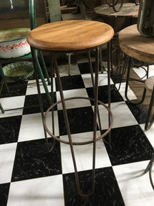 bar stool - 80cm - wood top/ 3 metal rounded leg
