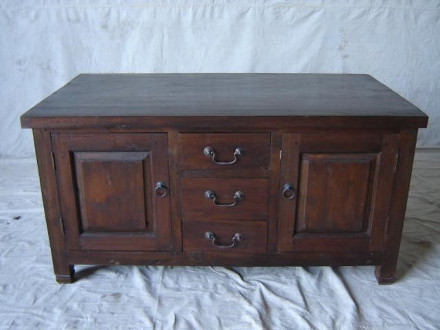 tv stand / console- 3 small centre drawers - 2 side cupboards - 110x60x56cm - dark brown