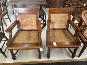 chair - rattan woven back/seat - spiral front legs/rounded dip arms