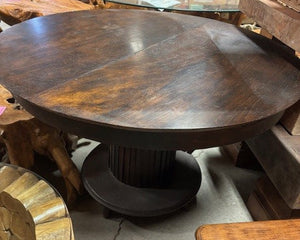 table - round xl - ribbed pillar center stand - antique teakwood