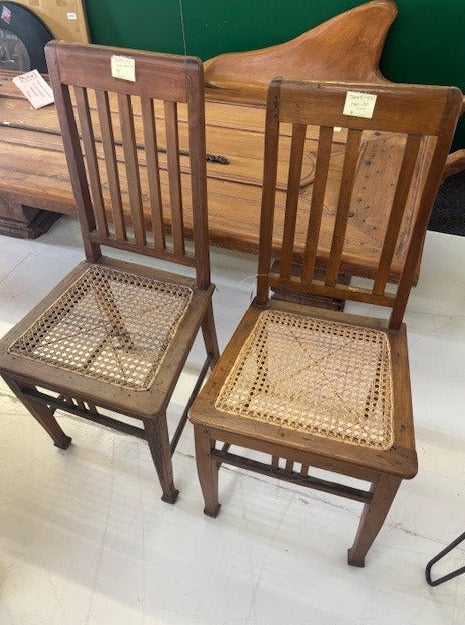 chair - slatted back/rattan seat - antique teakwood