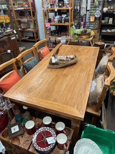table + 4 chairs - teak SET(1.80x95cm) chairs 3 rung back - bottle finish