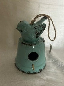birdhouse - blue bird antique style - ceramic - 6"x8.5"x6.5"