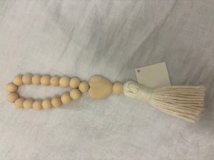 strand - natural wood bead - small carved heart - rope tali