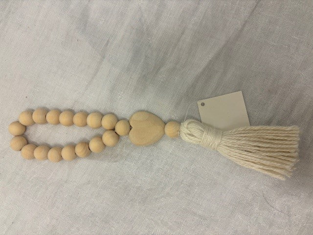 strand - natural wood bead - small carved heart - rope tali