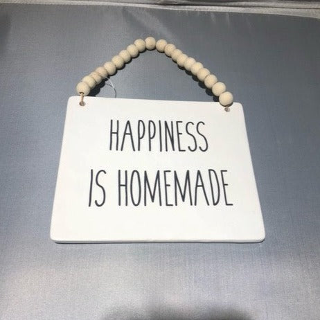 sign - happiness is homemade - ceramic - bead handle