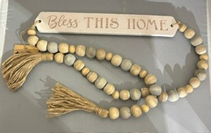 sign/bead - bless this home - wood beads - 52"