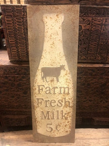 sign - metal - farm fresh milk - rect - 13" x 39"