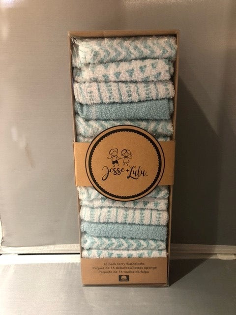 baby - 16 pack terry washcloth - blue - jess & lulu