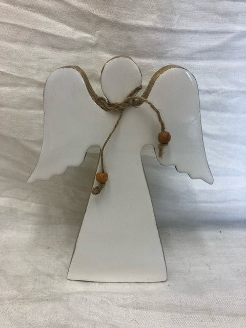 ornament - angel - white enamelware - 8.7