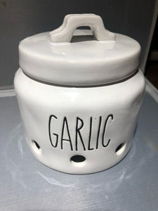 garlic jar - white - farmhouse modern - 5.25"w