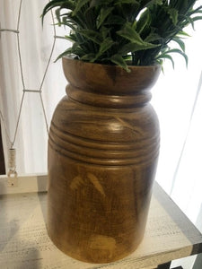 carved wooden vase - 9.5" - 3 rib