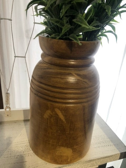 carved wooden vase - 9.5