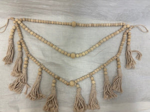 triple natural wood bead strand w/ 10 rope tali