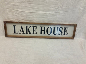 sign - lakehouse - wood surround - white/black lettering - 29.5"x6.75"