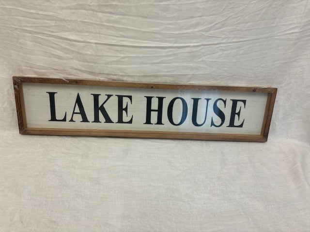 sign - lakehouse - wood surround - white/black lettering - 29.5