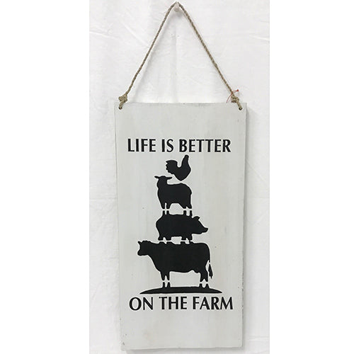 sign - life is better on the farm - white/black - 20x40
