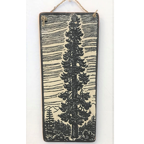 sign - pine tree - black & white - with lines - 35x15cm