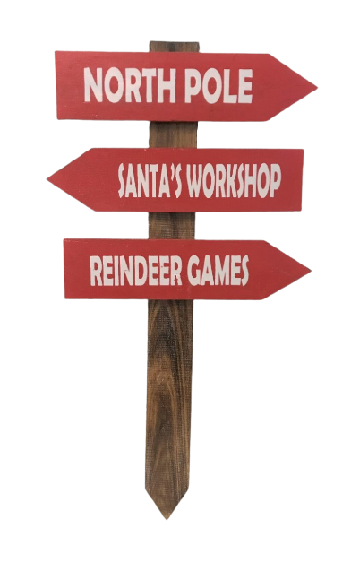 stake/post - 3 arrow - North Pole/Santa's Workshop/Reindeer Games - red/white- NRO