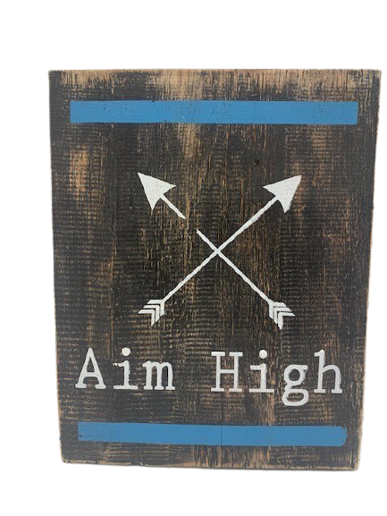 sign - aim high - blackwash/blue stripe (20x25)