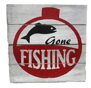 sign - gone fishing - bobber - red/black/white - 30x30 – Vested