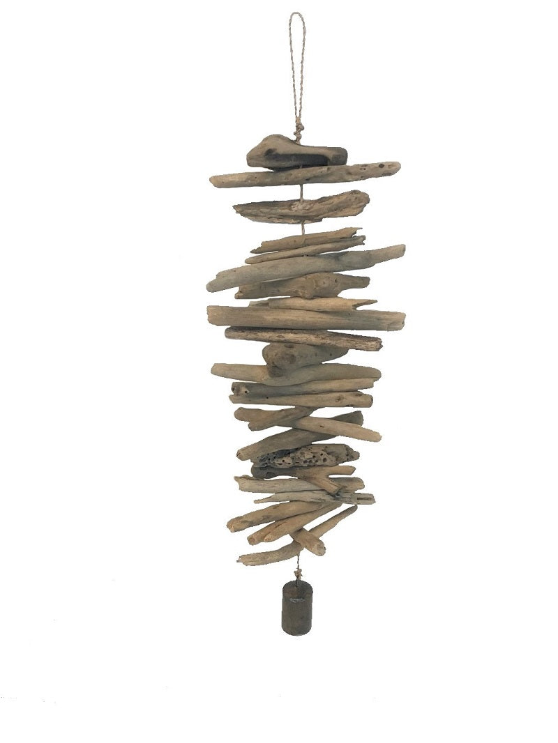 windchime/mobile - driftwood stick pieces - metal bell