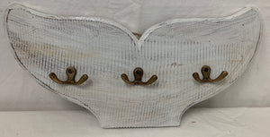whale tail - 3 brass butterfly hooks - whitewash - 40cm