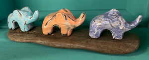 3 elephant abstract (coloured) - driftwood stand