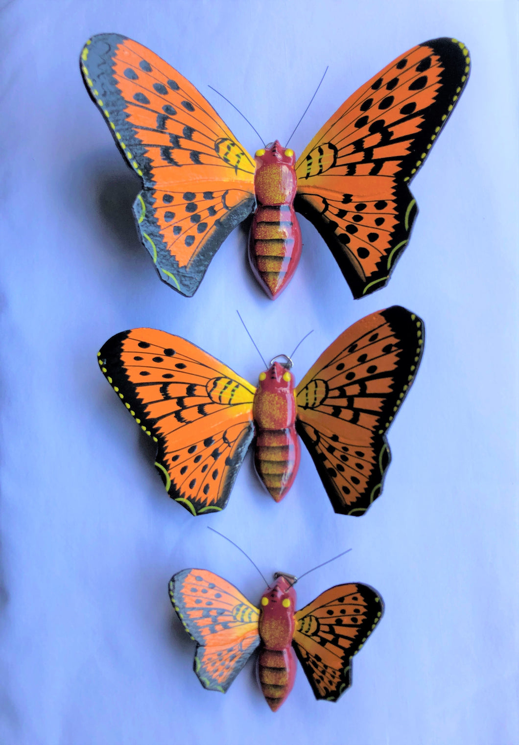 butterfly - SET OF 3 - for wall - orange - wood/handpainted