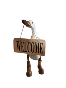 duck - white - welcome - boots + sign - 35cm