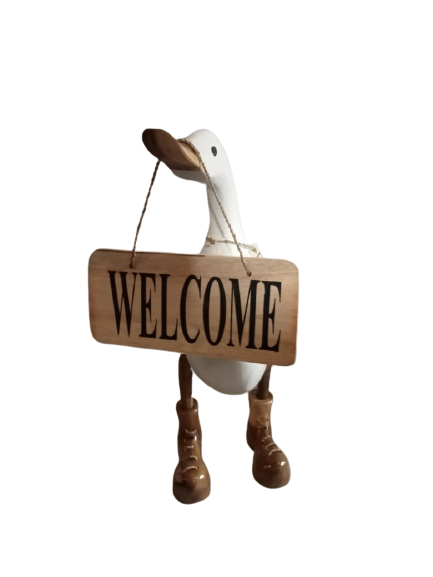 duck - white - welcome - boots + sign - 35cm