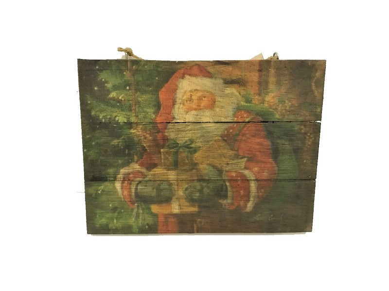 sign - santa - vintage - holding present - 20x15cm