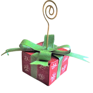ornament - xmas box red with green bow - iron - smal