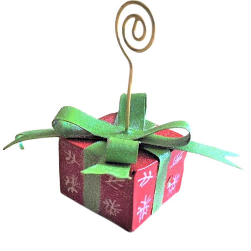 ornament - xmas box red with green bow - iron - smal