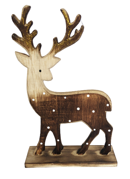 deer on stand - natural/white dot - 25cm